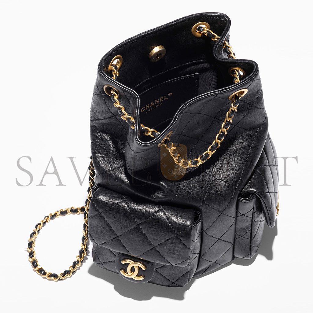 CHANEL MASTER BLACK BACKPACK SHINY LAMBSKIN & GOLD-TONE METAL AS5310 (24.3*18*7.8cm)